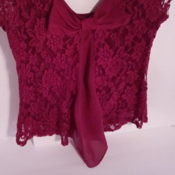 Purple Snow lace & back bow tie blouse sz M - Picture 3 of 8